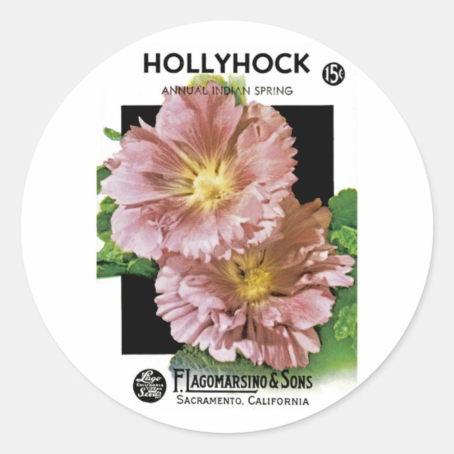Sticker Rond Packet Vintage de semences Hollyhock (Devant)