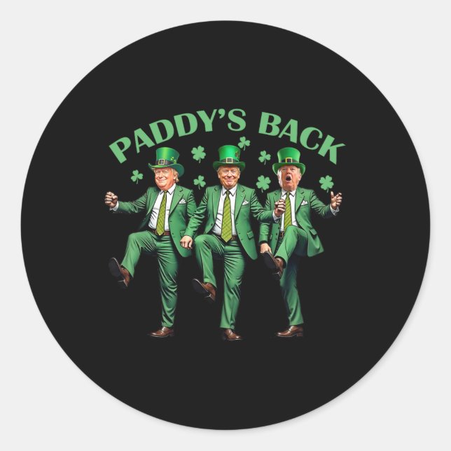 Sticker Rond Paddy's Back Jour de la Saint Patrick Danser Trump (Devant)
