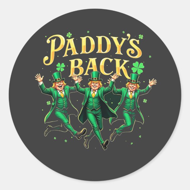 Sticker Rond Paddy's Back St Patrick's Day Trump Dancing (Devant)
