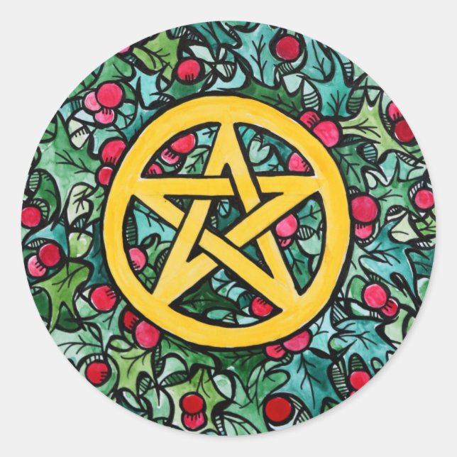 Sticker Rond Pagan Yule Pentagram (Devant)