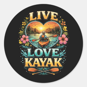 Sticker Rond Pagayer dans le coucher du soleil