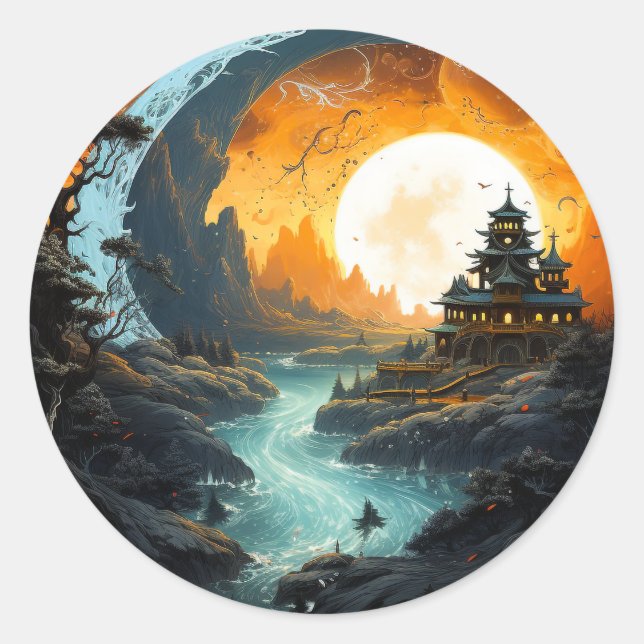 Sticker Rond Pagoda Palace River Yin Yang Arts martiaux (Devant)