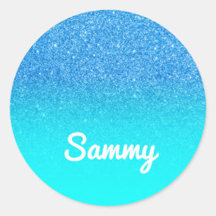 Sticker Rond Pailleté Bleu et Ombré Aqua Personnalisés