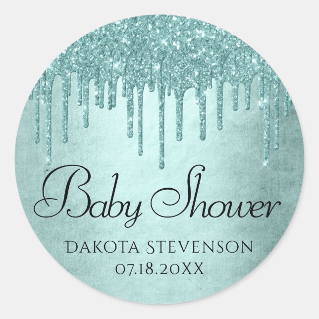 Sticker Rond Pailleté de menthe qui coule | Douche de pluie sar (Devant)