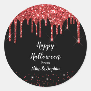 Sticker Rond Pailleté de sang rouge Vampire Halloween Noir qui