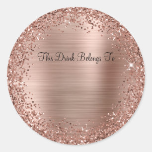 Sticker Rond Pailleté et feuille d'or rose Ce verre appartient