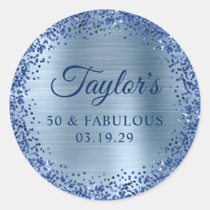 Sticker Rond Pailleté Navy Bleu Clair Feuille 50 & Fabuleux