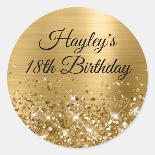 Sticker Rond Pailleté Or 18e Anniversaire (Devant)