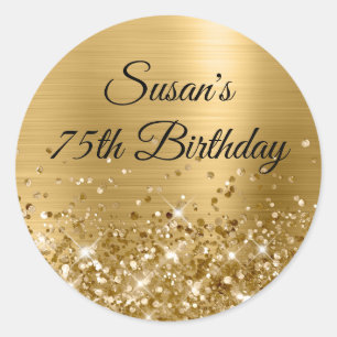 Sticker Rond Pailleté Or Feuille 75e Anniversaire
