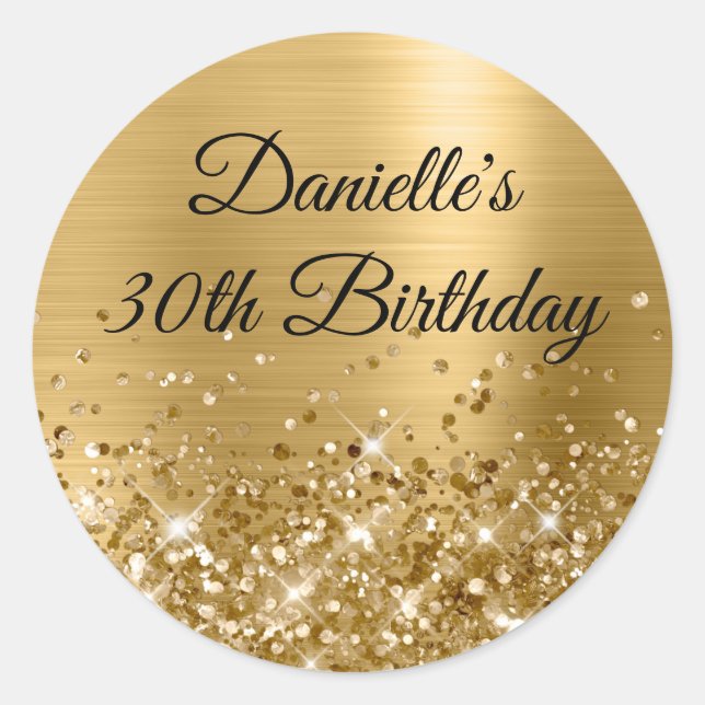 Sticker Rond Pailleté Or Moderne 30e Anniversaire (Devant)