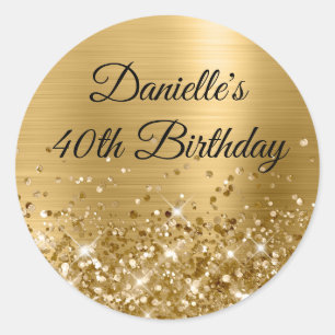 Sticker Rond Pailleté Or Moderne 40e Anniversaire
