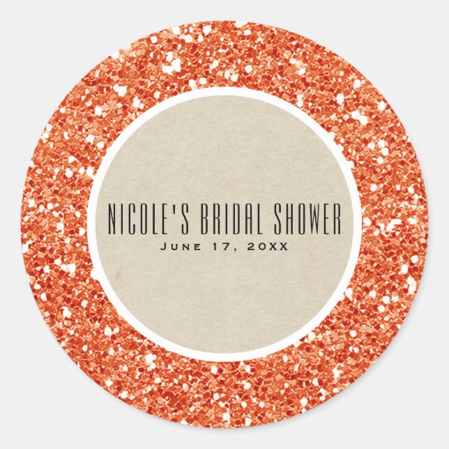 Sticker Rond Pailleté Orange & Kraft Rustique Boîte de Faveur d (Devant)