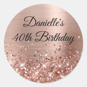 Sticker Rond Pailleté Rose Gold Foil 40e Anniversaire