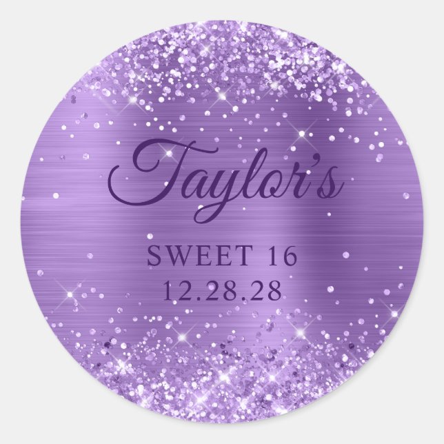 Sticker Rond Pailleté Violet Clair Sweet 16 (Devant)