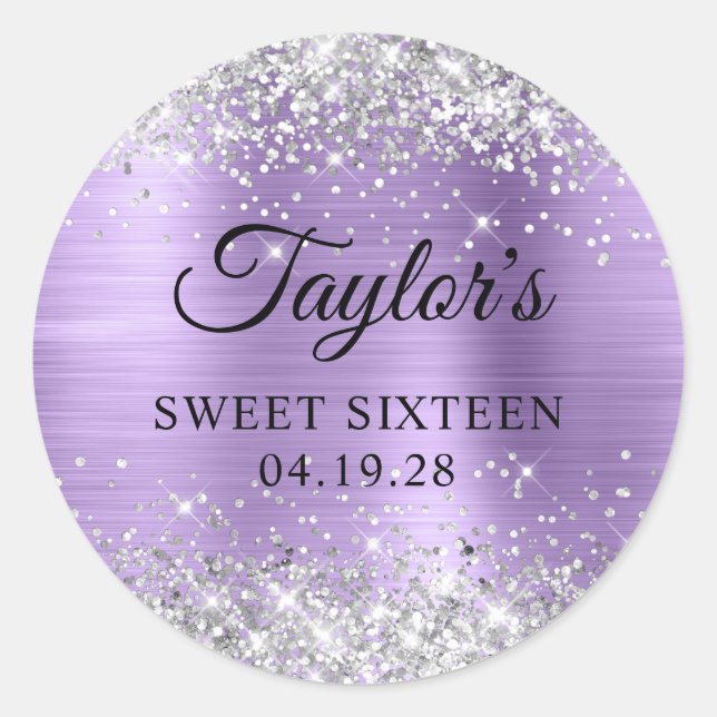 Sticker Rond Paillettes Argent Clair Violet Foil Sweet Seize (Devant)