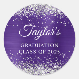 Sticker Rond Paillettes Argent Jolies Finition Violette Sombre 