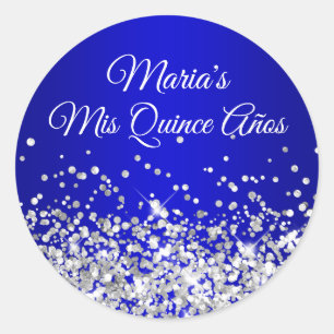 Sticker Rond Paillettes Argent Ombré Bleu Royal Mis Quince Ans