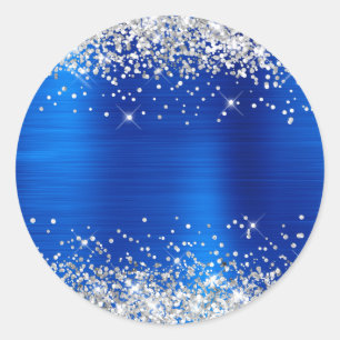 Sticker Rond Paillettes Argentées Métalisées Bleu Royal Vierge