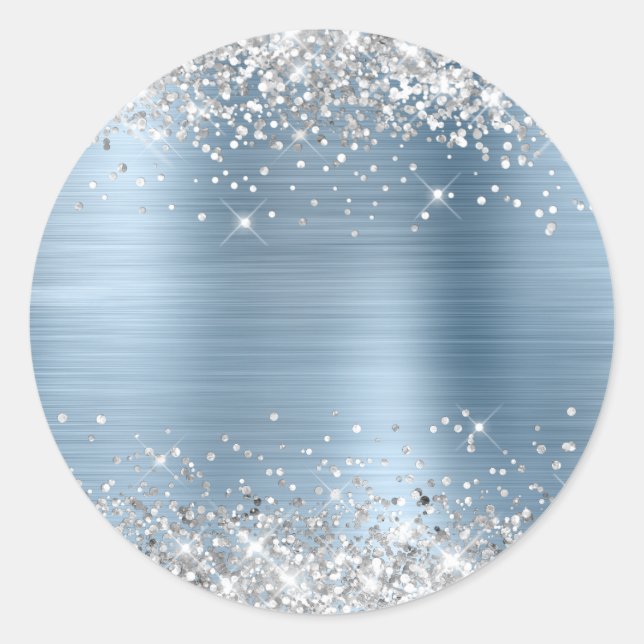 Sticker Rond Paillettes Argentées Métallisé Bleu Clair Vide (Devant)