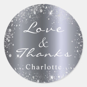 Sticker Rond Paillettes argentées nom merci