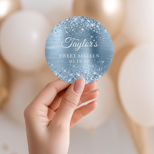 Sticker Rond Paillettes Bleu Clair Feuille D'aluminium Sweet Se