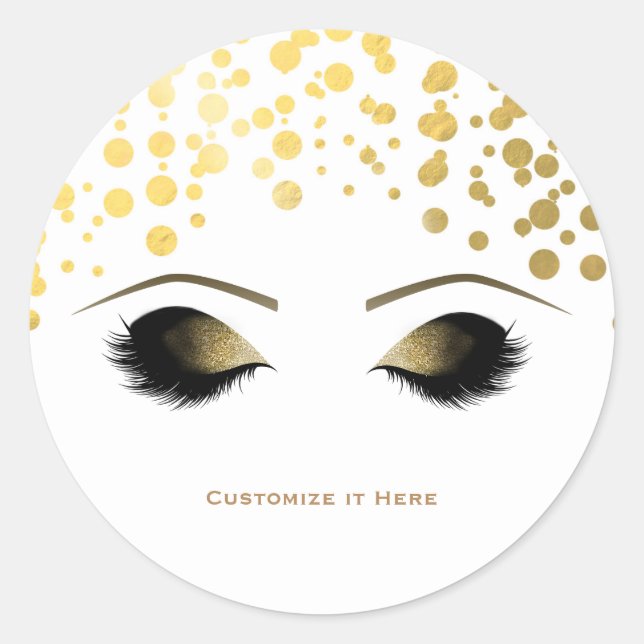 Sticker Rond Paillettes Confettis Points Dorés Maquillage Cils  (Devant)