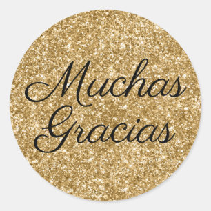 Sticker Rond Paillettes de faux or Muchas Gracias