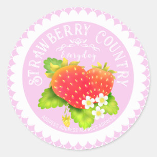 Sticker Rond Paillettes de fraises roses