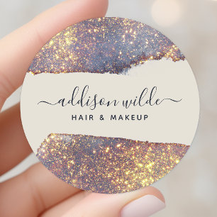 Sticker Rond Paillettes de Glam Or Violet Iridescent