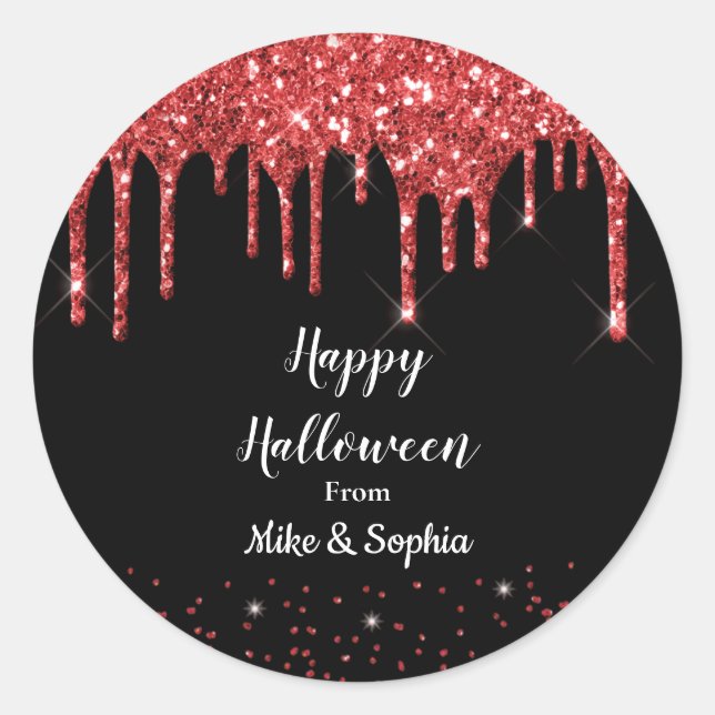 Sticker Rond Paillettes de sang rouge Vampire Halloween noir qu (Devant)
