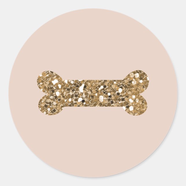 Sticker Rond Paillettes dorées Beige Blush Fête Os de Chien en  (Devant)
