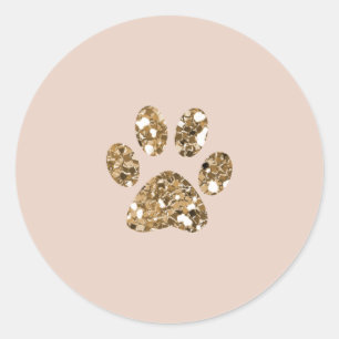 Sticker Rond Paillettes dorées Blush beige Patte de chien Chien