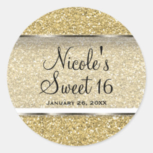 Sticker Rond Paillettes dorées et glamour argenté, Cadeau de fê