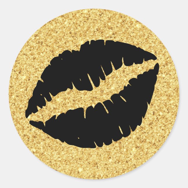 Sticker Rond Paillettes dorées et lèvres noires (Devant)