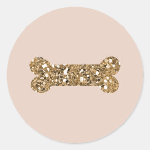 Sticker Rond Paillettes dorées Fard à joues beige Chien en pelu