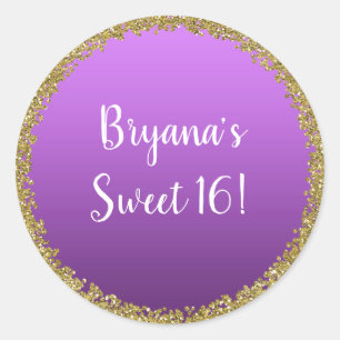Sticker Rond Paillettes dorées plongées dans le violet Glamour 