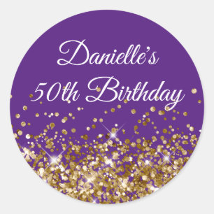 Sticker Rond Paillettes dorées Violet Royal 50e Anniversaire