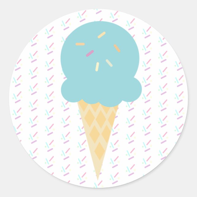 Sticker Rond Paillettes Étoiles Points Cône de Glace Bleu (Devant)