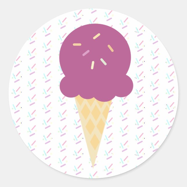 Sticker Rond Paillettes Étoiles Points Cône de Glace Violette (Devant)