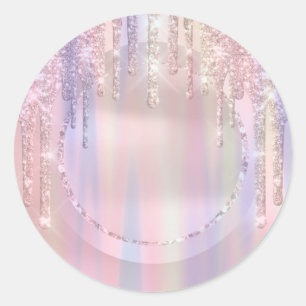 Sticker Rond Paillettes gouttes Douce 16ème Licorne Holographi