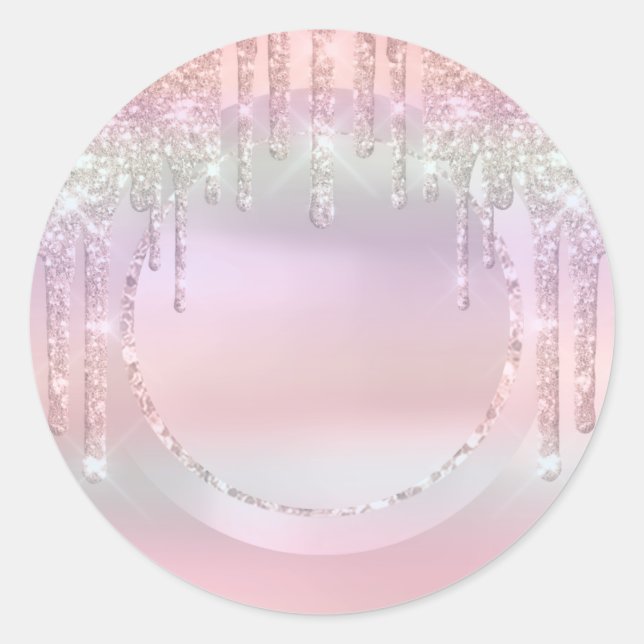 Sticker Rond Paillettes gouttes Sweet 16 licorne ombré holograp (Devant)