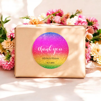 Sticker Rond Paillettes Mariage Arc-en-ciel Étincelle Jaune Vio