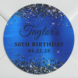 Sticker Rond Paillettes noires bleu royal métallisé 50e anniver