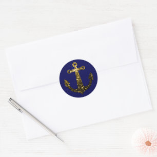 Sticker Rond Paillettes scintillantes fausses or bleu marine An