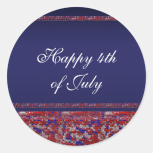 Sticker Rond Paillettes scintillantes rouge blanc et bleu Fête 