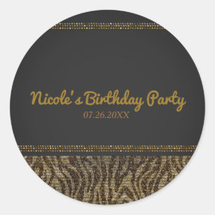 Sticker Rond Paillettes scintillantes zèbre Glam Chic Moderne F