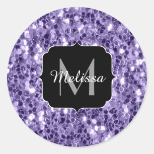 Sticker Rond Paillettes violet ultra violet monogramme