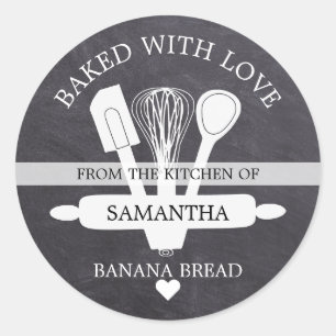 Sticker Rond Pain aux Bananes Maison Cuisiné Avec amour Ardoise