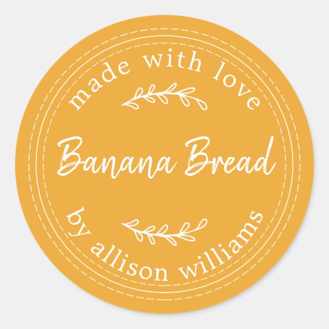 Sticker Rond Pain De Banane Fabriqué Maison Rustique Jaune (Devant)