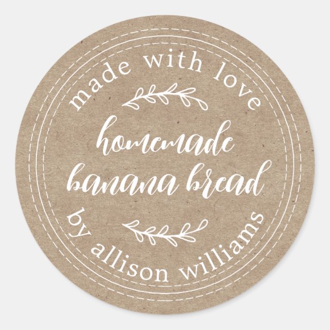 Sticker Rond Pain de banane fait maison Kraft rustique  (Devant)